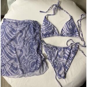 Make Me Chic Womens Small 3 Pc. Swimsuit  Purple String Bikini